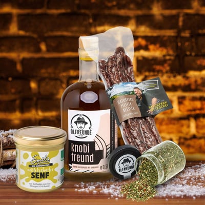 Weihnachtsbox Festtagsfreuden (1x Knoblauchöl + 1x Gewürzmischung + 1x Senf + 1x Pfefferbeisser)