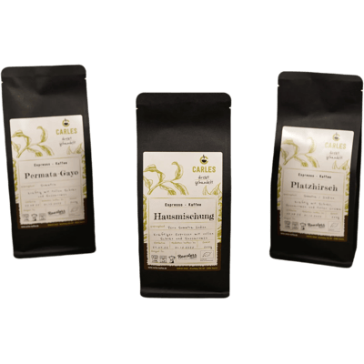 Carles Bio Espresso Entdecker Set Kräftig (2x Espresso Blend + 1x Espresso Arabica)