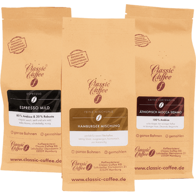 Kaffee Mix Probierpaket (Hamburger Mischung + Espresso Mild + Äthiopisch Mokka Sidamo)