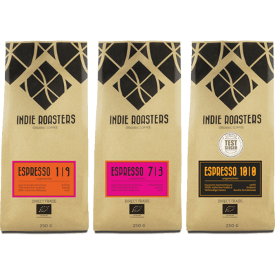 Espressobombe - 3x Craft Espresso von Indie Roasters (1x Espresso 1 | 9 + 1x Espresso 7 | 3 + 1x Espresso 10 | 0)