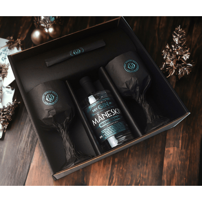 MÅNESKIN Gin Geschenkbox - Tasting Set (1x Dry Gin + 2x Tonic Water + 2x Kelchgläser + 2x Glas-Strohhalme)