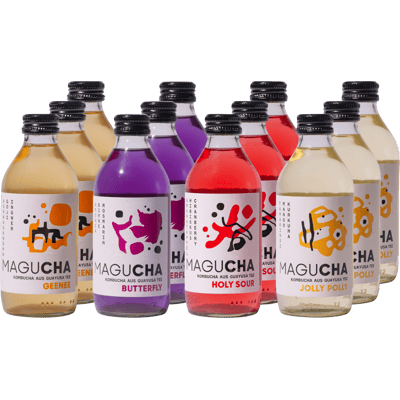 Magucha Probierpaket - Bio Kombucha (3x Butterfly + 3x Holy Sour + 3x Geenee + 3x Jolly Polly)