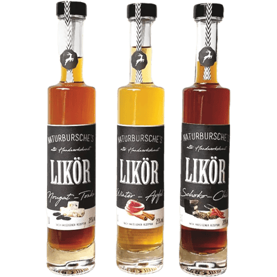 Naturbursche 3er Likörchen Box (1x Schoko Chili Likör + 1x Winterapfel Likör + 1x Nougat Tonka Likör)