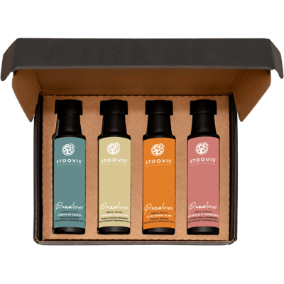 Pizzaliener Geschenkbox Crema (1x Kokos-Sahne-Likör + 1x Nougat-Likör + 1x Eierlikör + 1x Schoko-Chili-Likör)