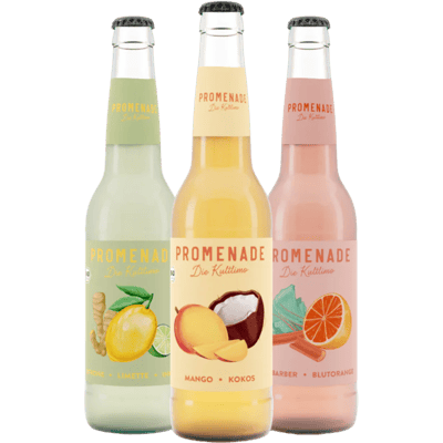 15x Promenade Bio Limonade Gemischte Kiste (5x Mango-Kokos + 5x Rhabarber-Blutorange + 5x Limette-Ingwer)