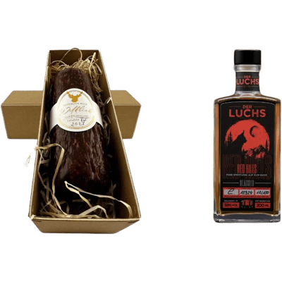 Weihnachtssalami & Rum Geschenkset (1x Damwild-Heidelbeersalami + 1x Red Hills Rum-Spirituose)